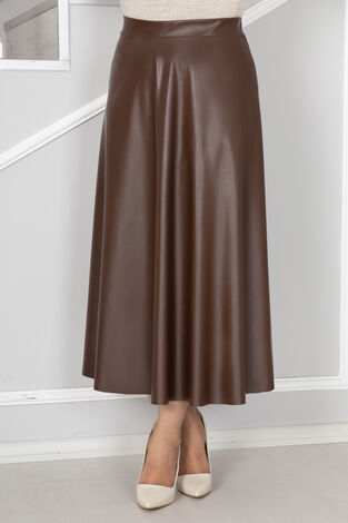 Samba Deri Tesettür Etek Kahve - Thumbnail