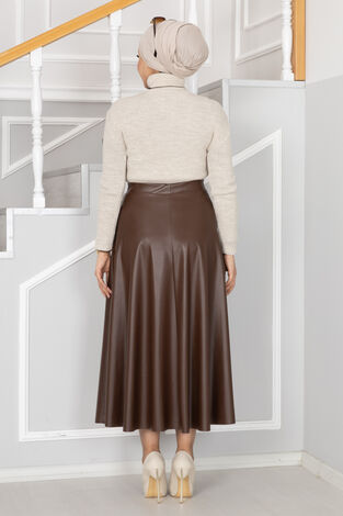 Samba Deri Tesettür Etek Kahve - Thumbnail