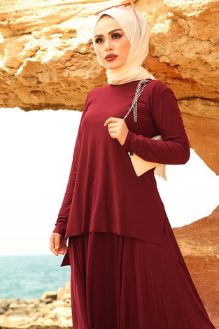 Sandy İkili Takım 65856-7 Bordo - Thumbnail