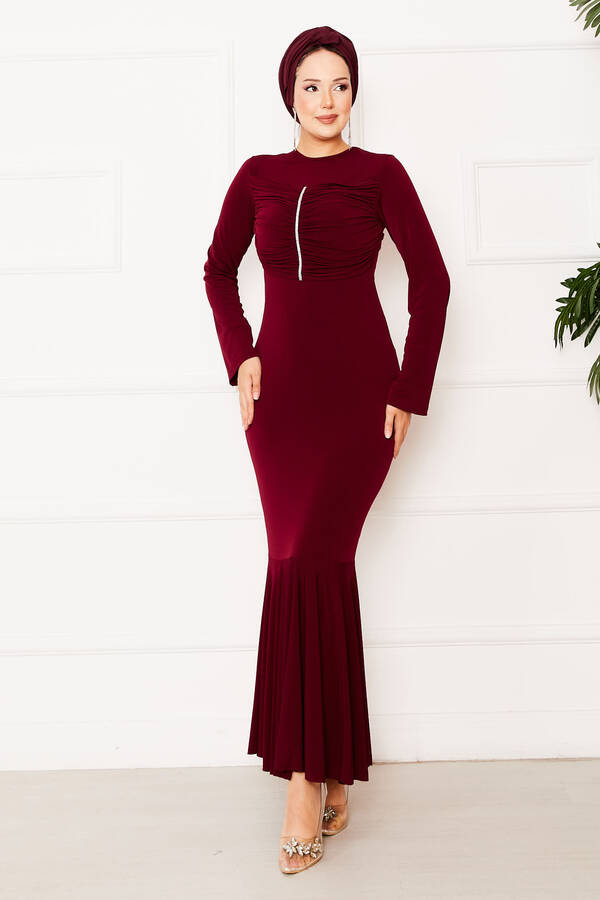 Sandy Önü Taşlı Elbise Bordo Sandy Önü Taşlı Elbise Bordo