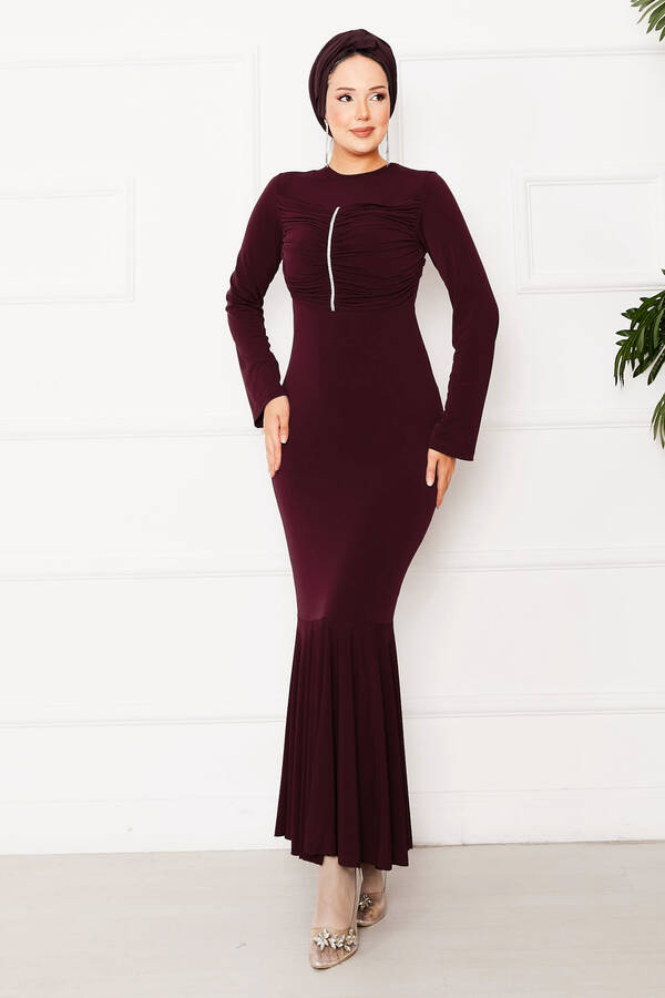Sandy Önü Taşlı Elbise Bordo Sandy Önü Taşlı Elbise Bordo
