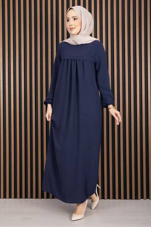 Sare Roba Detaylı Tesettür Elbise Lacivert