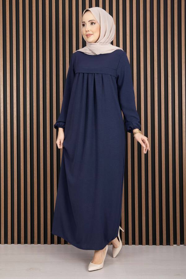 Df - Sare Roba Detaylı Tesettür Elbise Lacivert