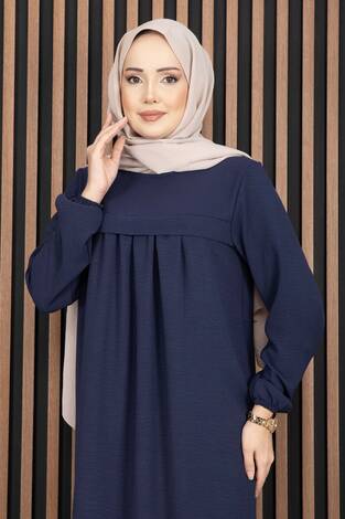 Sare Roba Detaylı Tesettür Elbise Lacivert - Thumbnail