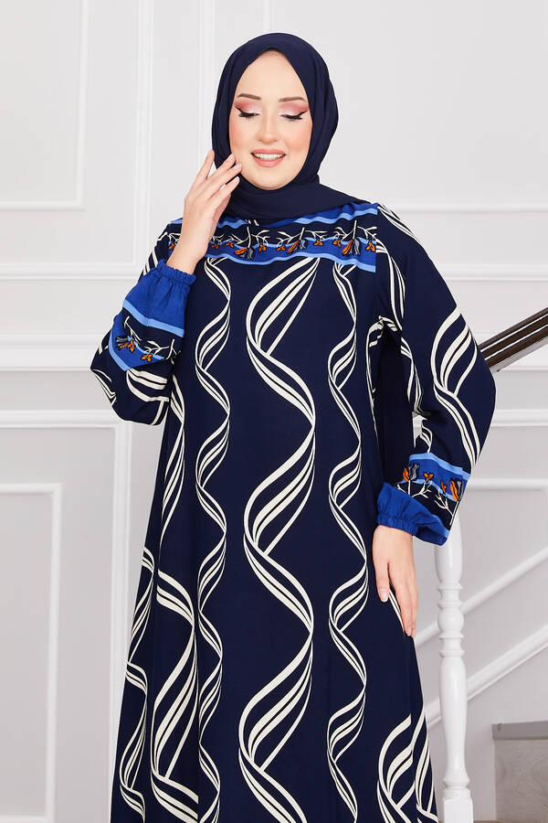 Nz - Sarmaşık Desenli Tesettür Elbise Lacivert (1) Nz - Sarmaşık Desenli Tesettür Elbise Lacivert (1)