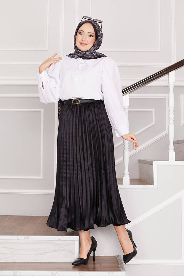Saten Piliseli Etek Siyah - 3