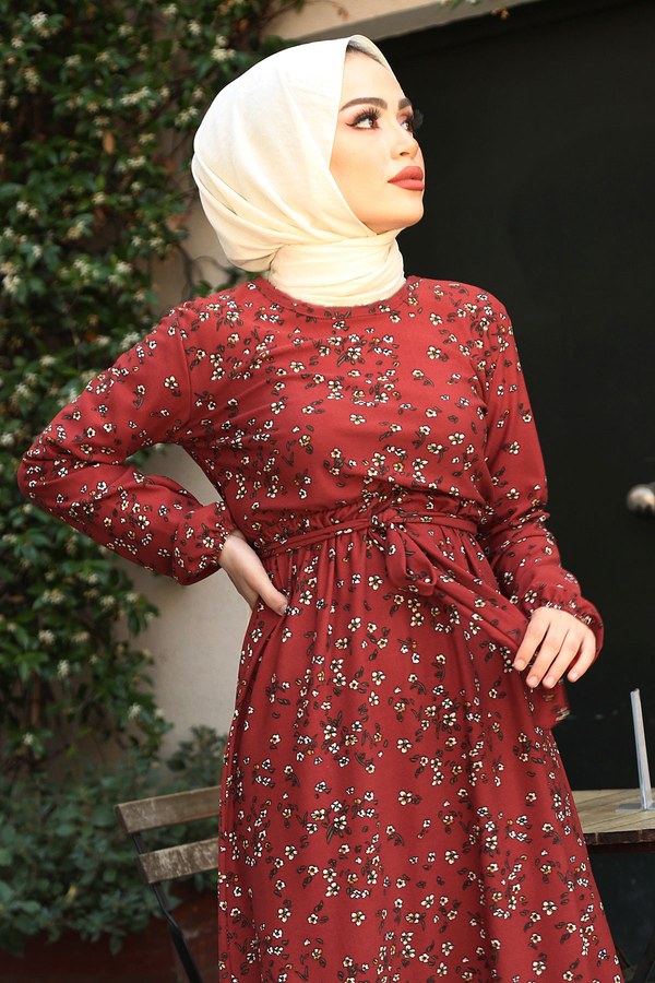  - Çiçek Desenli Tesettür Elbise 8372-20 (1)