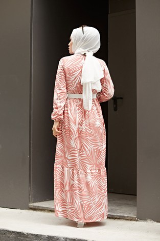 SBH Kemerli Palmiye Elbise 8905-2 Gül K. - Thumbnail