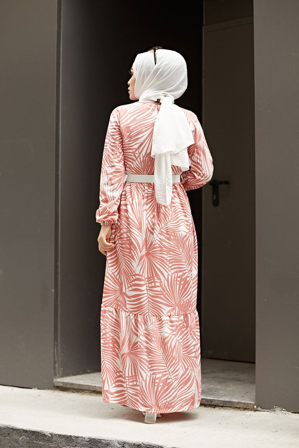 SBH Kemerli Palmiye Elbise 8905-2 Gül K.
