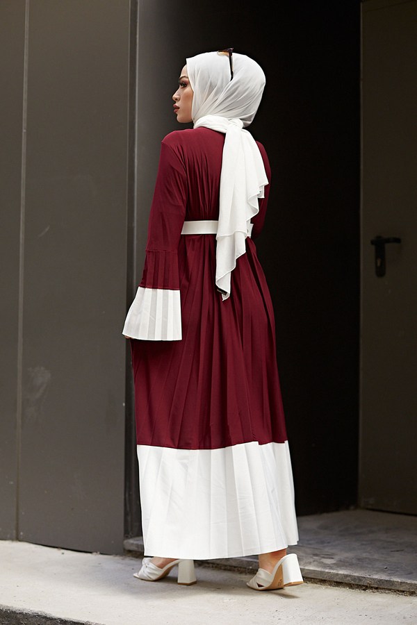 Piliseli Sandy Tesettür Elbise 8994-2 Bordo
