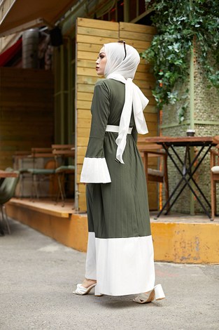 Piliseli Sandy Tesettür Elbise 8994-4 Haki - Thumbnail