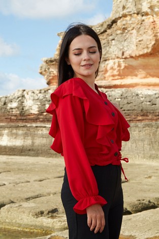 SEM Fırfırlı Gömlek 3512-3 Kırmızı - Thumbnail