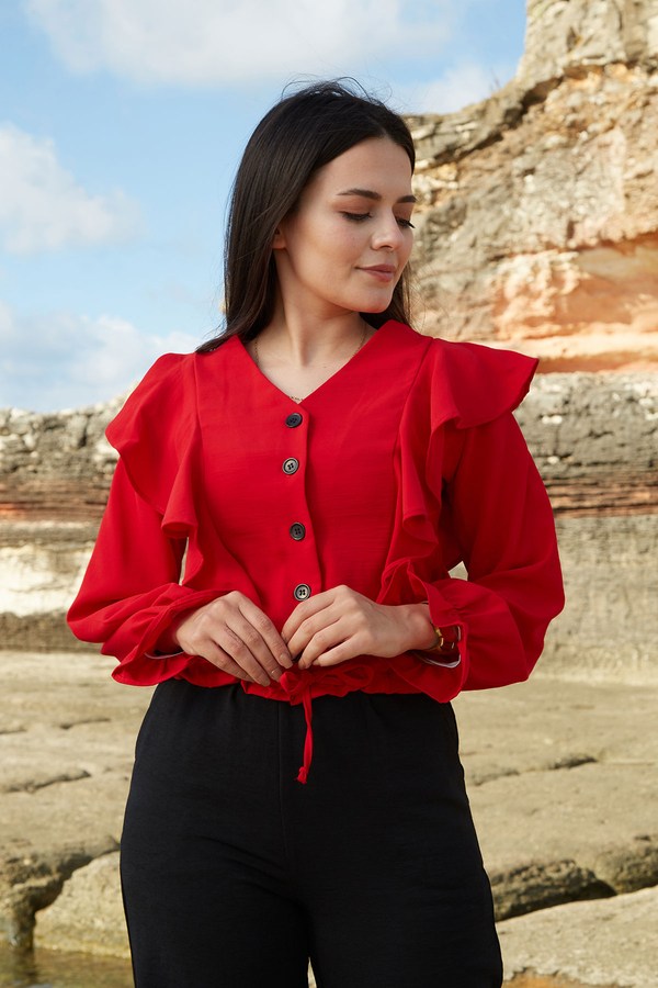 SEM Fırfırlı Gömlek 3512-3 Kırmızı