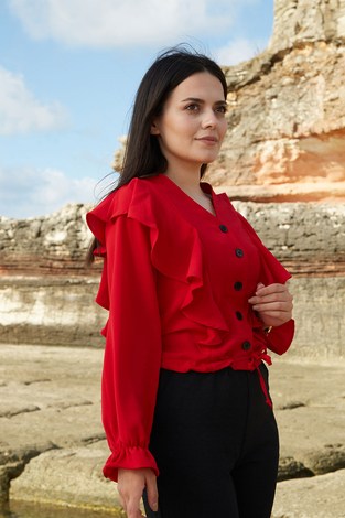 SEM Fırfırlı Gömlek 3512-3 Kırmızı - Thumbnail