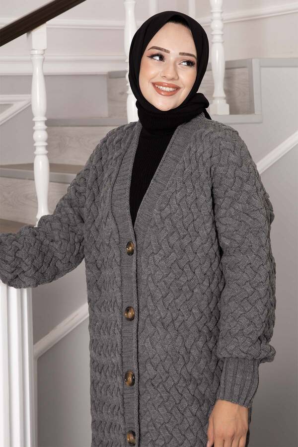 Hl - Sepet Desenli Hırka Gri (1)