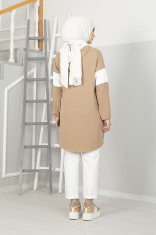 Şerit Detaylı Aerobin Tesettüür Tunik Vizon - Thumbnail