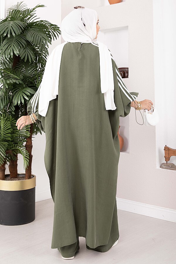 Şerit Detaylı Asimetrik Tunik Pantolon Takım Haki - 5