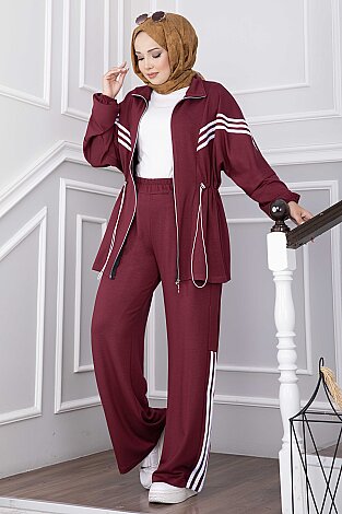 Şerit Detaylı Fermuarlı Oyşo Spor Takım Bordo - 4