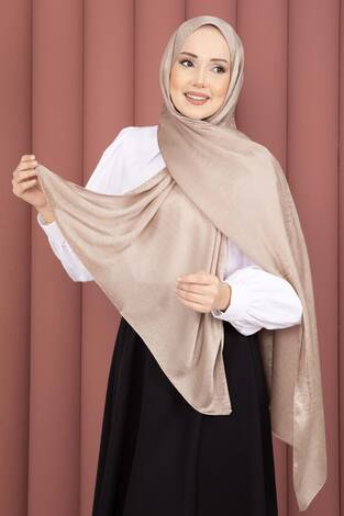 Şerit Detaylı Jakar Şal Serisi Bej