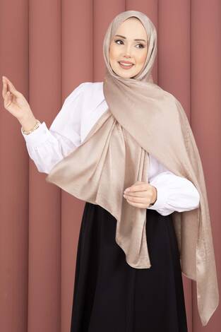 Şerit Detaylı Jakar Şal Serisi Bej - Thumbnail