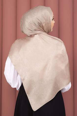 Şerit Detaylı Jakar Şal Serisi Bej - Thumbnail