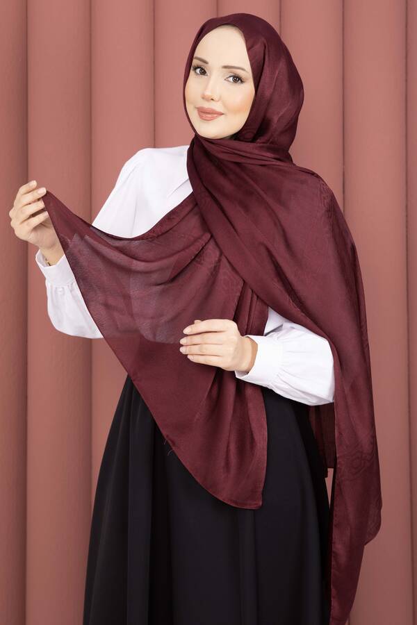 Ecn - Şerit Detaylı Jakar Şal Serisi Bordo