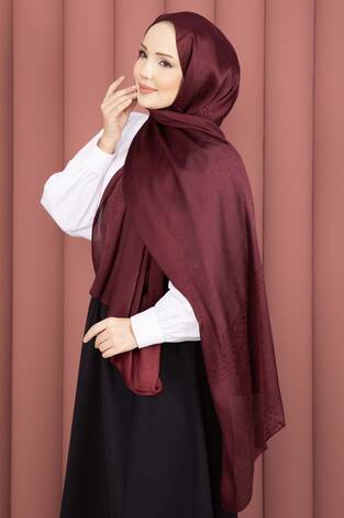 Şerit Detaylı Jakar Şal Serisi Bordo - Thumbnail