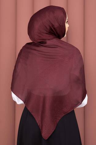 Şerit Detaylı Jakar Şal Serisi Bordo - Thumbnail