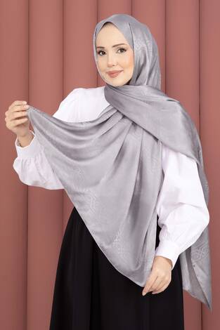 Şerit Detaylı Jakar Şal Serisi Gri - Thumbnail