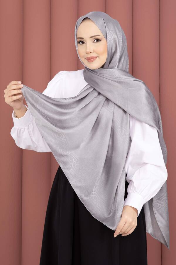 Ecn - Şerit Detaylı Jakar Şal Serisi Gri