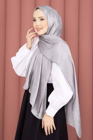 Şerit Detaylı Jakar Şal Serisi Gri - Thumbnail