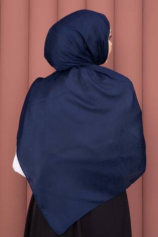 Şerit Detaylı Jakar Şal Serisi Lacivert - Thumbnail