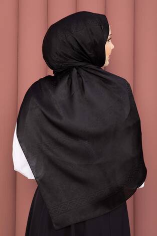 Şerit Detaylı Jakar Şal Serisi Siyah - Thumbnail