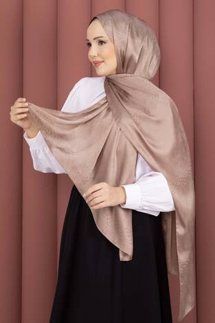 Şerit Detaylı Jakar Şal Serisi Vizon