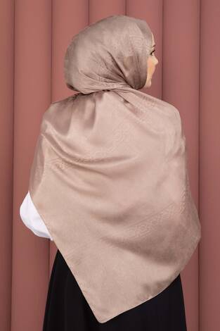 Şerit Detaylı Jakar Şal Serisi Vizon - Thumbnail