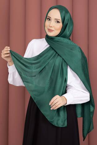 Şerit Detaylı Jakar Şal Serisi Zümrüt