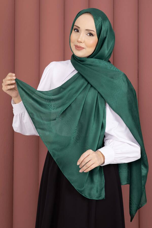 Ecn - Şerit Detaylı Jakar Şal Serisi Zümrüt
