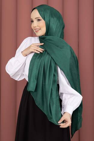 Şerit Detaylı Jakar Şal Serisi Zümrüt - Thumbnail