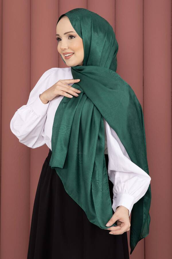 Ecn - Şerit Detaylı Jakar Şal Serisi Zümrüt (1)