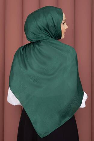 Şerit Detaylı Jakar Şal Serisi Zümrüt - Thumbnail