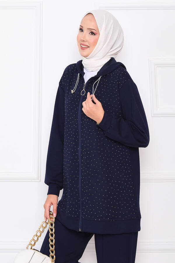 MD - Serpme Taşlı Fermuarlı Oyşo İkili Takım Lacivert (1)