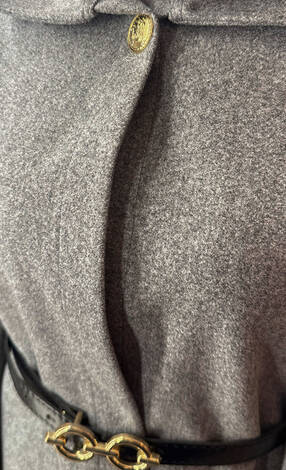 Seyyar Kemerli Düğme Detaylı Tesettür Kaşe Panço Gri - Thumbnail