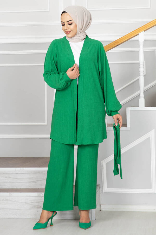 Seyyar Kemerli Tesettür Kimono Takım Benetton