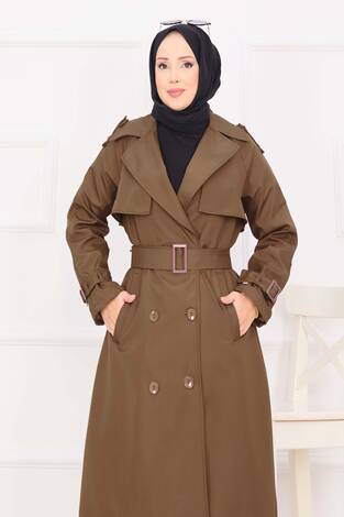 Seyyar Kuşaklı Düğme Detaylı Trenç Taba - Thumbnail