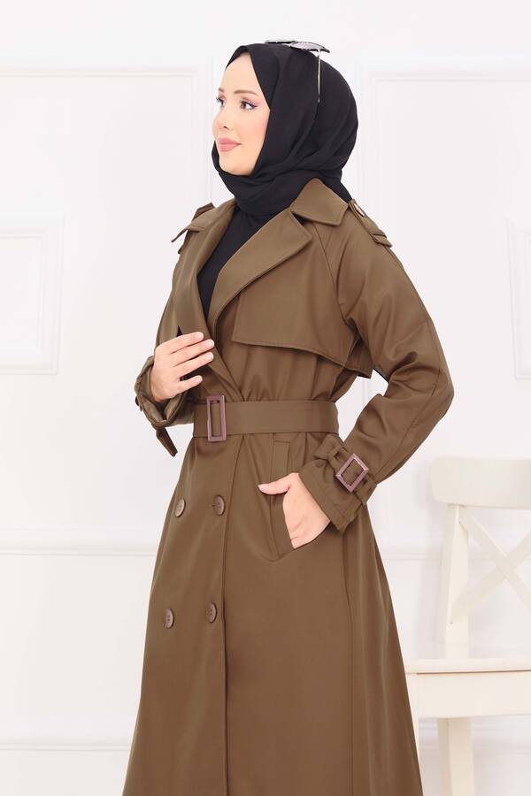 MD - Seyyar Kuşaklı Düğme Detaylı Trenç Taba (1)