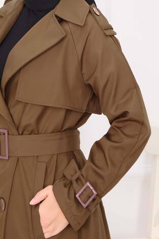 Seyyar Kuşaklı Düğme Detaylı Trenç Taba - Thumbnail