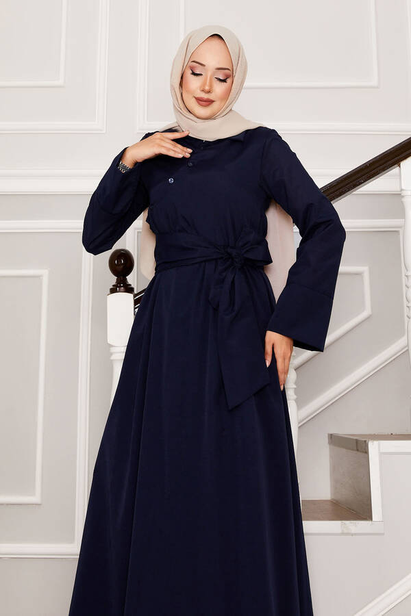 Efl - Seyyar Kuşaklı Gömlek Yakalı Elbise Lacivert (1) Efl - Seyyar Kuşaklı Gömlek Yakalı Elbise Lacivert (1)