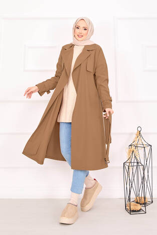 Seyyar Kuşaklı Kolları Ayarlanan Trençkot Taba - Thumbnail