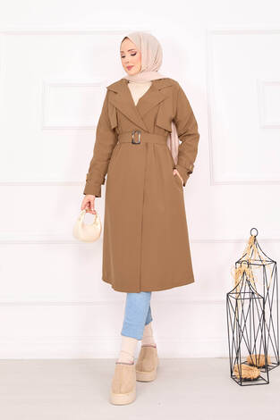 Seyyar Kuşaklı Kolları Ayarlanan Trençkot Taba - Thumbnail