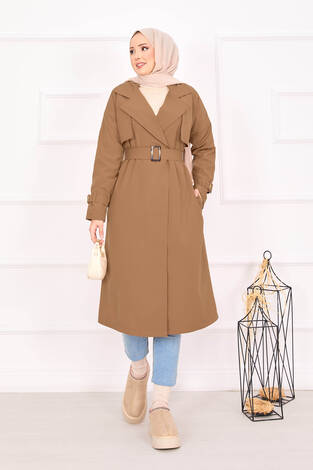 Seyyar Kuşaklı Kolları Ayarlanan Trençkot Taba - Thumbnail